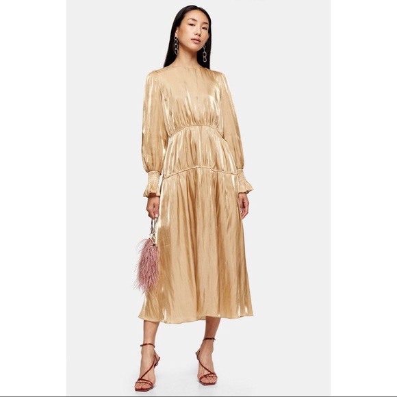 Topshop Dresses & Skirts - Topshop Gold Ruched Dress